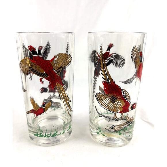 Vintage Set of 2 Pheasant Highball Glasses Mid-Century Barware 1960s - Picture 10 of 16